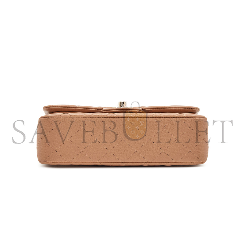 CHANEL MASTER QUILTED CAVIAR SMALL CLASSIC DOUBLE FLAP BAG DARK BEIGE 203204 (23*14.5*6cm)